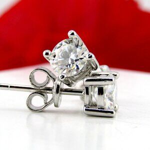 Moissanite Diamond Solitaire Stud Earrings (1 Carat ) 925 Silver Genuine Real